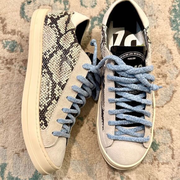 P448 John Silver Python Blue Lace Sneakers Size 9 - Picture 1 of 10